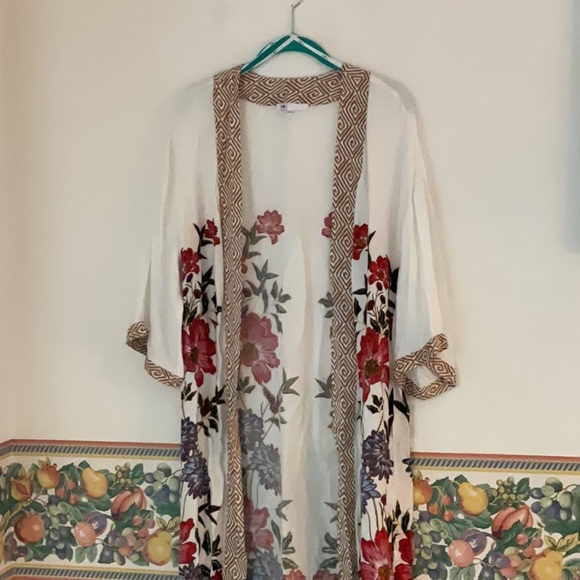 DR2 Floral Kimono/Duster/Cover-Up, Size S/M, White/Red - Picture 1 of 9